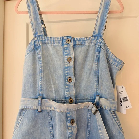 Hurley Light Blue Denim Button-Front Pinafore Dress NWT size L - Picture 2 of 4